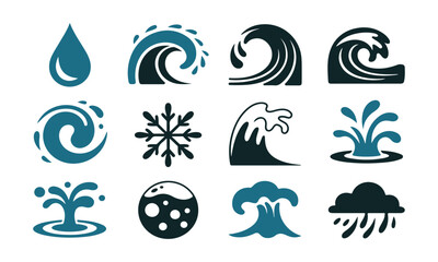 water wave icon set vector aquatic design