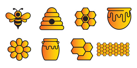 bee honey icon set vector beekeeping elements design