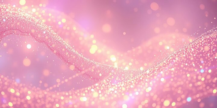 Shimmering, iridescent particles swirl in a dynamic, abstract motion, creating a luxurious, ethereal glow, light, sparkle