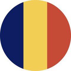 Chad round country flag icon. Circular Chad National flag. Republic of Chad flag badge, button, banner, backdrop in circle shape.