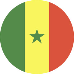 Senegal Flag icon. National Senegal flag round badge. Flag of Senegal button. Flag background. Standard color.
