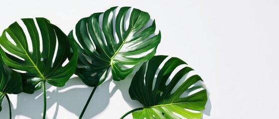 The vibrant green monstera leaves arranged beautifully on a clean background.