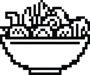 Pixel art bowl of ramen noodles with chopsticks