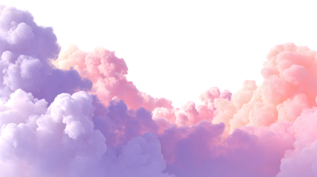 Dreamy cotton candy clouds with soft pink and purple hues isolated on transparent background PNG - Powered by Adobe