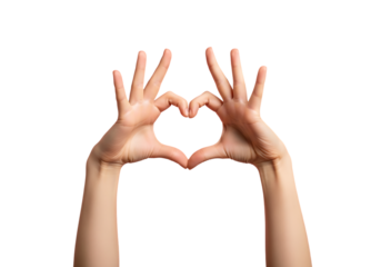 Heart-Shaped Gesture, Hands of Love, Studio Space, Photo on Transparent Background, Bright Environment, Close-Up Perspective