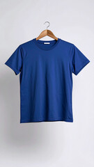 Realistic Unisex Dark Blue T Shirt Mockup Flat Hanging on Neutral Background