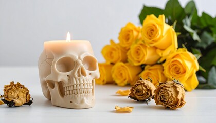 Skull candle and roses