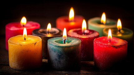 Colorful Burning Candles with Warm Glow