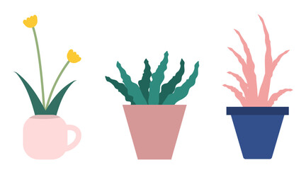 Simple Minimalist Potted Houseplant Illustration Set on Isolated White Background