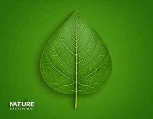 A vibrant green leaf graphic on a solid green background
