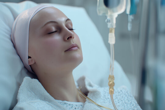 Patient undergoing folinic acid rescue treatment after high-dose methotrexate, with IV line connected in a hospital oncology setting. Realistic medical gear and soft clinical lighting