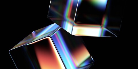 Fototapeta na wymiar Abstract iridescent glass cubes on a black background, 3d render