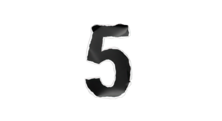 Torn Paper Number Five with Rough Edges and Dark Texture.