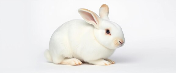 A pristine white rabbit, fur soft and fluffy, sits calmly,  nature,  field
