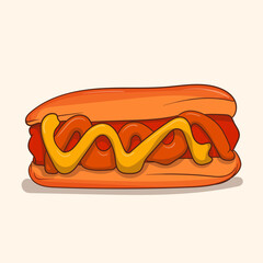 hot dog fast food illustration template design with sausage covered in ketchup and sauce