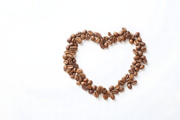 Obraz premium Heart Shape Made of Roasted Coffee Beans on White Background