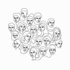 A Diverse Collection of Stylized Human Faces Drawn with Continuous Lines in Black and White