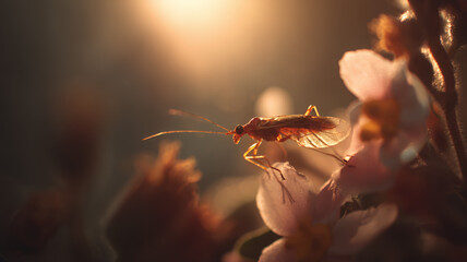 Macro close-up insect on flower petal