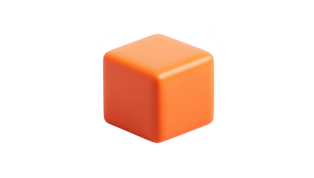 A smooth. orange cube positioned centrally against a clean white background. ideal for simplicity and modern design in product photography