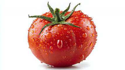 Fresh tomato with water drops on white background