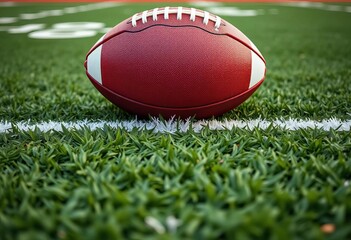 Obraz premium Gridiron close-up, showing field markings, ball, and yard lines, action, play