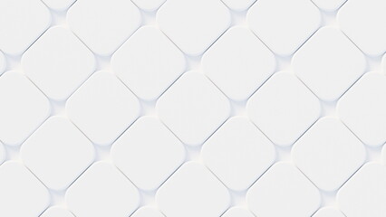 seamless pattern covers a clean white surface featuring smooth rounded squares arranged in a uniform grid. This design creates a minimalist look suitable for various applications. 3d render