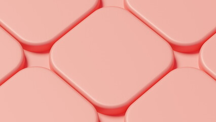Close-up view of hexagonal shapes arranged in a modern pattern with a soft coral color. This design adds a contemporary feel to various spaces, suitable for home decor or design projects. 3d render