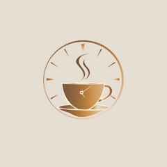 Elegant Gold Line Art Logo of a Clock Inside a Coffee Cup