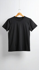 Realistic Unisex Black T Shirt Mockup Flat Hanging on Neutral Background