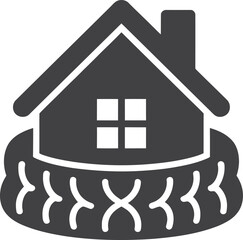 Cozy house wrapped in warm scarf symbolizing home comfort and winter protection