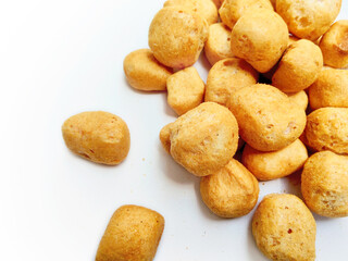 Close Up View of a Heap of Deep-Fried Mackerel Fish Crackers on a Clean Surface