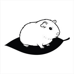 Adorable guinea pig sitting on a dark leaf artistic sketch realistic drawing animal pet