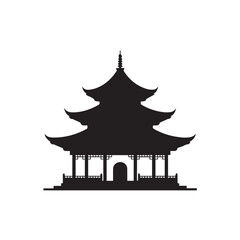 Silhouette of a traditional japanese pagoda, isolated on white background technology background