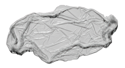 Crumpled Transparent Plastic Film with Visible Fibers.