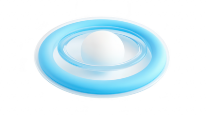 A minimalist composition featuring a white sphere surrounded by concentric blue rings. set against a clean white background. ideal for abstract design or modern art concepts
