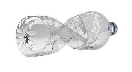 Crushed Clear Plastic Bottle with Blue Ring Detail.