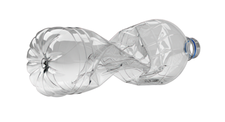 Crushed Clear Plastic Bottle with Blue Ring Detail.