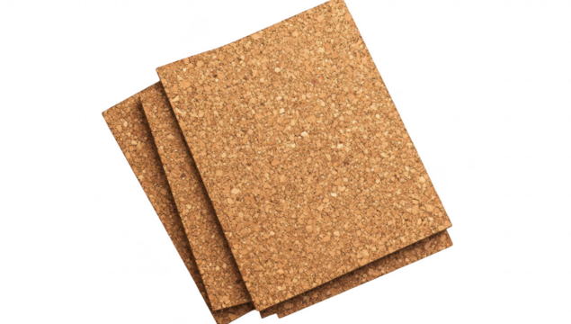 A stack of three cork notebooks resting on a clean white surface. their textured covers. ideal for creative writing or note-taking in various settings