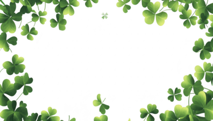 A and lush green border of clover leaves framing a blank white space. ideal for invitations. greeting cards. or seasonal decorations. with a fresh and natural aesthetic