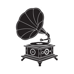 Vintage gramophone with a large horn, isolated on white background technology background