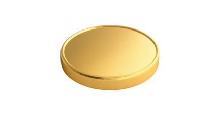 A shiny. gold coin resting on a smooth white surface. reflecting light. symbolizing wealth and prosperity. suitable for financial or investment-related themes