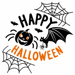 Fototapeta premium Happy Halloween Typography with Pumpkin and Cat Eyes