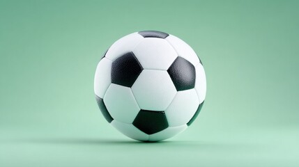 A white and black soccer ball on a green background
