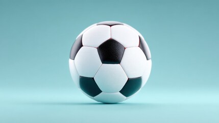 Naklejka premium A white and black soccer ball sits on a blue background