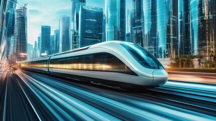Fototapeta premium Futuristic train in a modern city