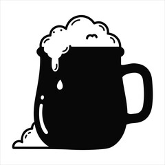 Foamy beer mug overflowing with fresh brew and bubbles in a bold graphic style