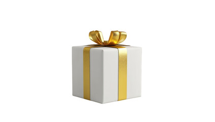 Fototapeta premium A beautifully wrapped white gift box adorned with a shiny golden ribbon and bow. set against a minimalist light gray background. perfect for celebrations or special occasions