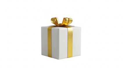 A beautifully wrapped white gift box adorned with a shiny golden ribbon and bow. set against a minimalist light gray background. perfect for celebrations or special occasions