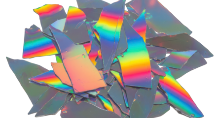 Pile of Broken CDs with Rainbow Reflection.