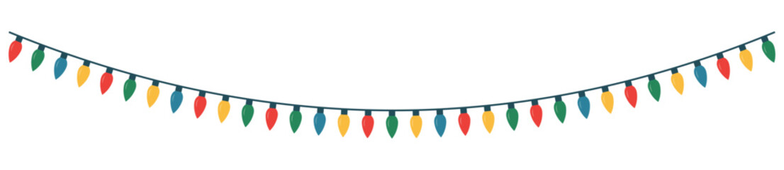 Christmas lights string or bulb flat design on transparent background. 